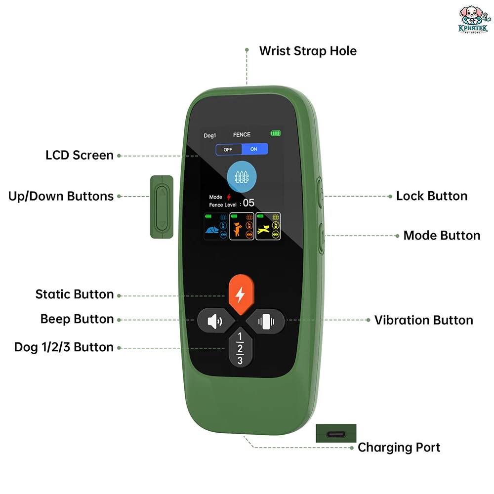 For 1 Dog Smart Dog Training Collar with Wireless Fence, Bark Control, Vibration & Shock, Color Screen Remote 1000m Range BNF 2