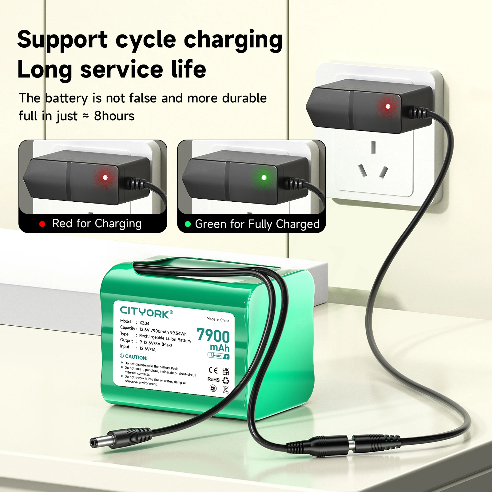 12.6V 7900mAh Rechargeable Li-ion Battery for 12V Devices, Router Alarm systems, Solar Panel, Electromobility toys, CCTV Camera image 2