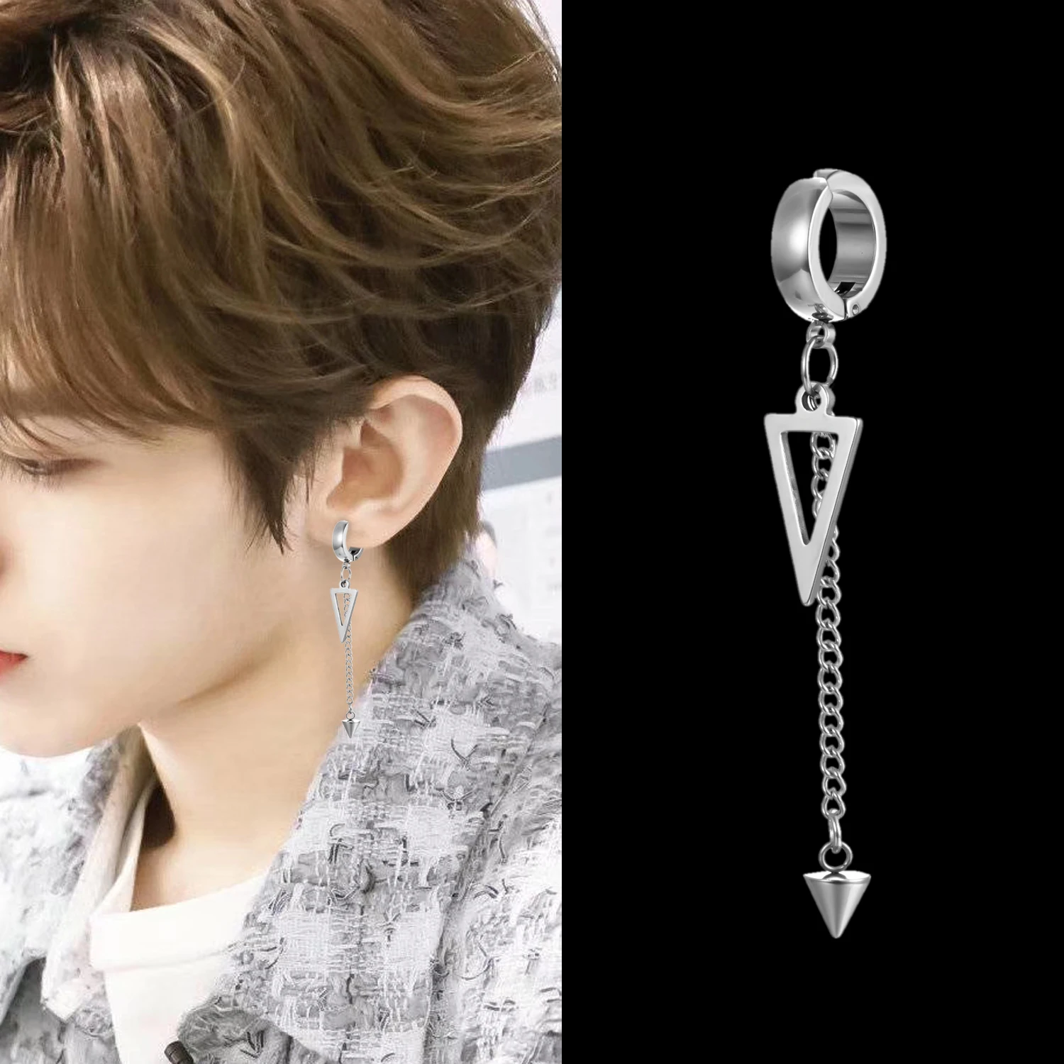 

1PC Korean Punk Stainless Steel Ear Clip Earrings for Men Women No Piercing Fake Ear Circle Cross Earrings Hip Hop Style Jewelry