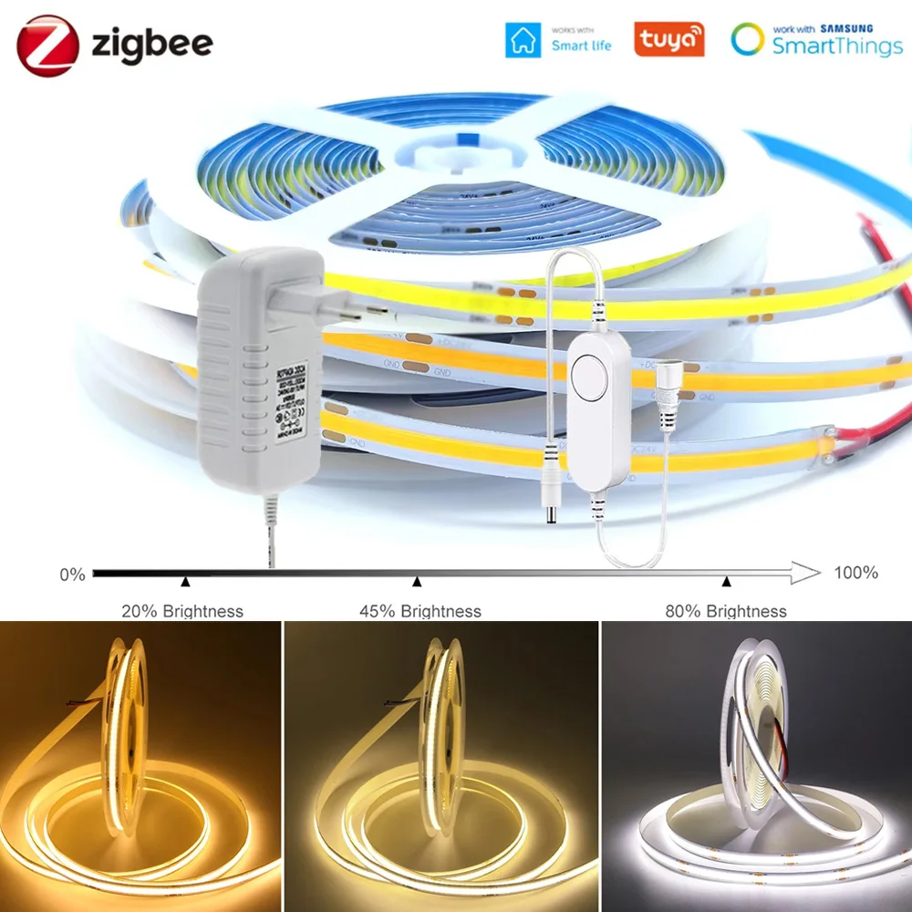 DC12V Zigbee 3.0 1M-5M COB LED 스트립 320LED 고밀도 유연..
