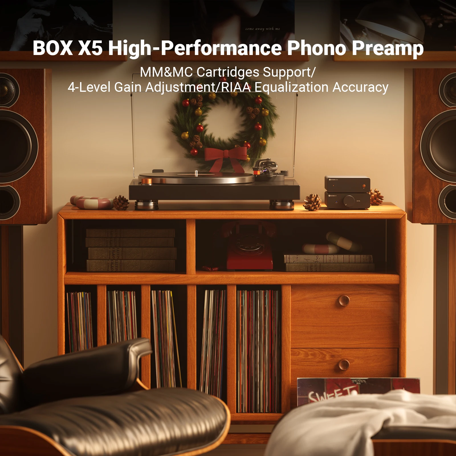 Fosi Audio BOX X5 HIFI Phono Preamp, Mini Preamplifie Home Audio for MM/MC Cartridge Turntable RIAA Preamplifier compact with V3 3