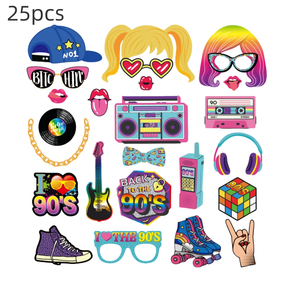 Paper Handheld Lifting Photo props 90s Antique Machine Theme Birthday Parties Entertainment Parties 25pcs