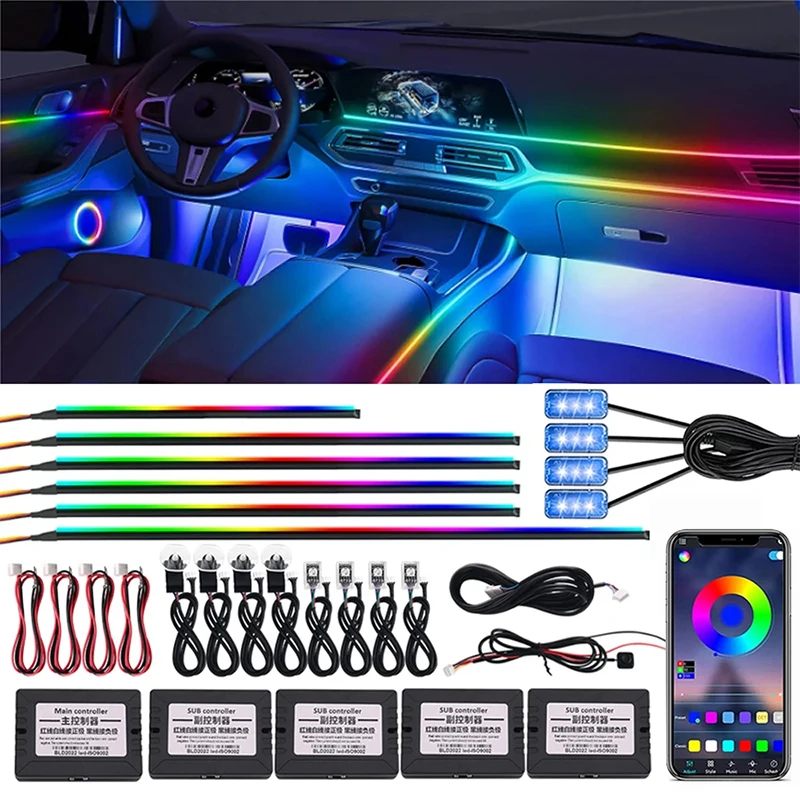 

Car Ambient Lights App Music Contro Colorful LED Lamps Strip Auto Interior Acrylic Neon Accessories 64 RGB Lamp 10 in 1 14 in 1