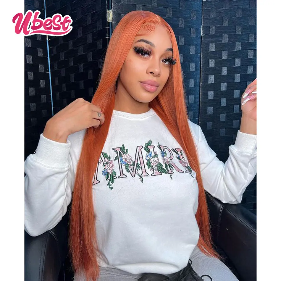 

Brown Straight Lace Front Wig 13x6 Transparent Lace Frontal Wig Yellow Colored Human Hair Closure Pre Plucked Remy Wig For Women