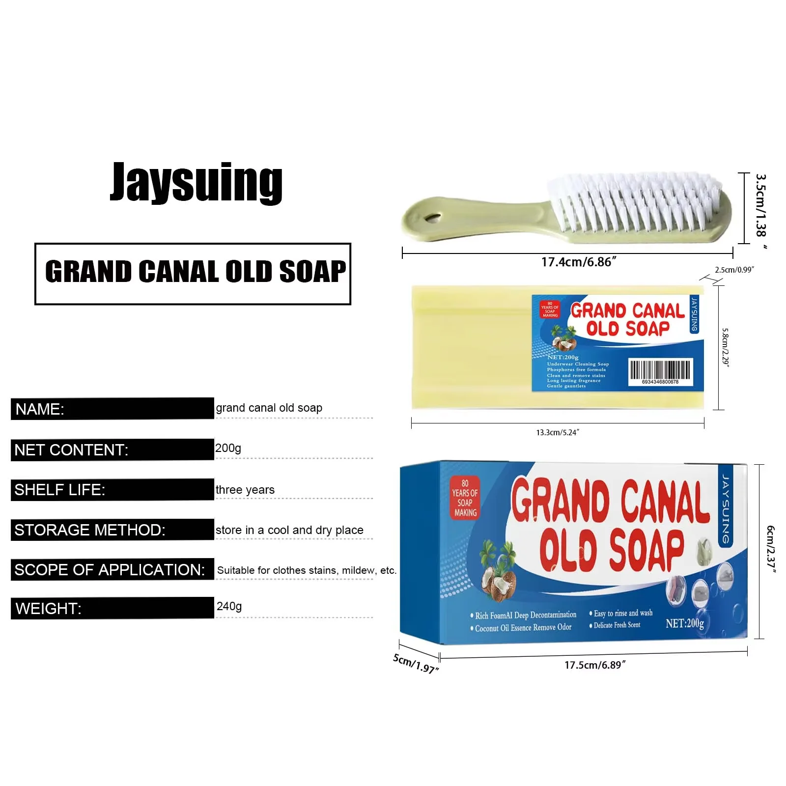 Jaysuing 200g Laundry Soap Bar With Brush Cleansing Clothes Heavy Oil Stain Remove Mildew Spots Remover Bleach Laundry Soap