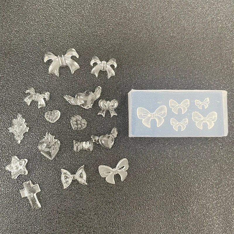 1Pc/3Pc Love Wings Butterfly Knot Cross 3D Silicone Mold 4*2cm Y2K Transparent Template DIY Nail Jewelry Make Mold Manicure Tool 3