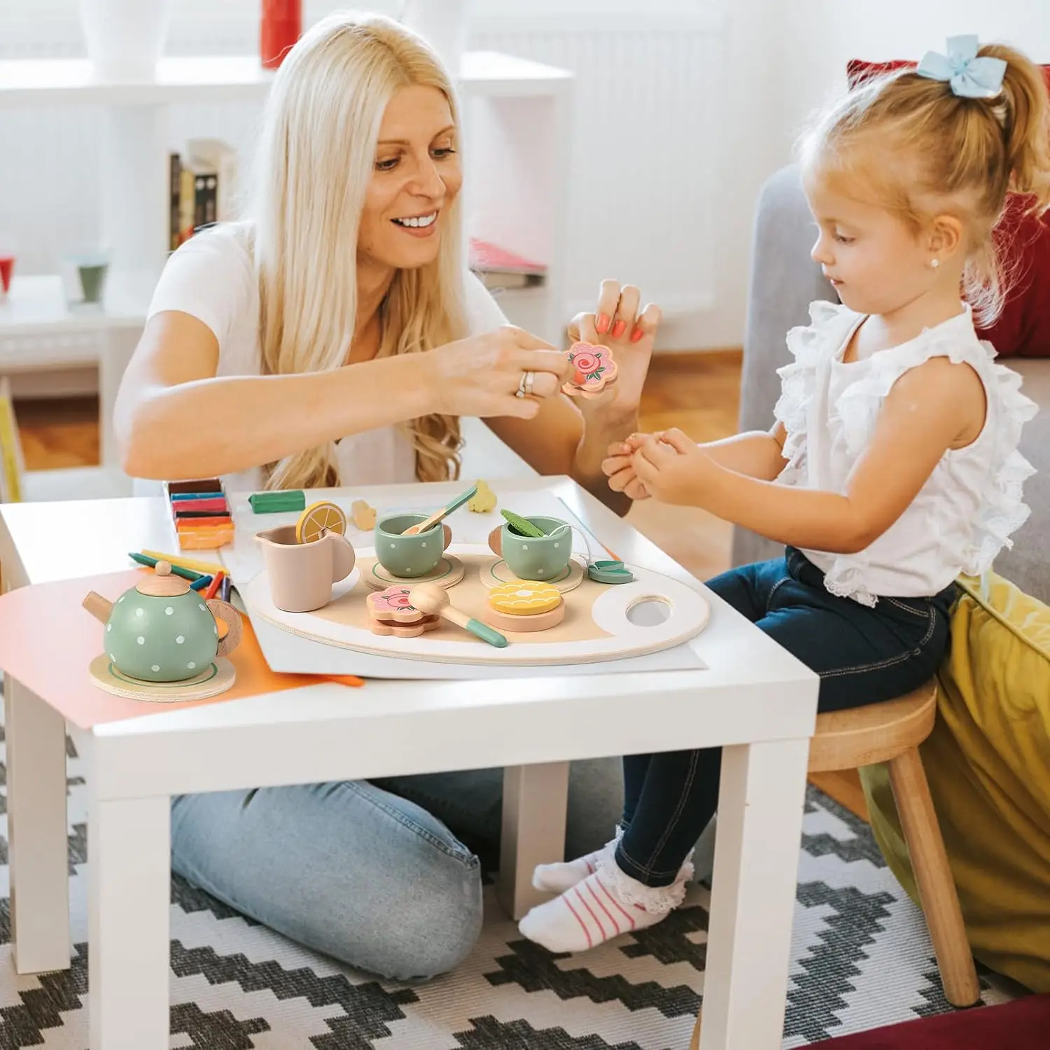Wooden Afternoon Tea Set Toy Montessori Pretend Play Food Children's Role Play Game House Toy for Girls Boys Kids Gifts