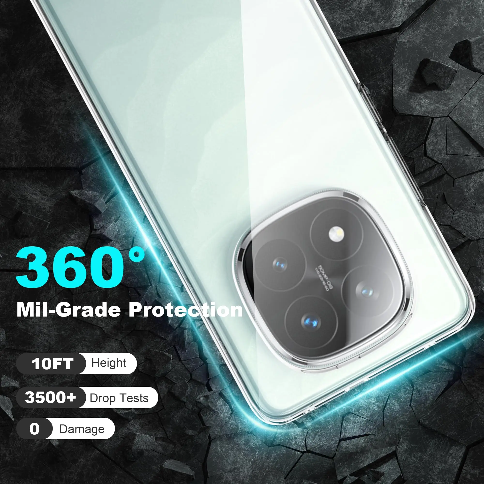 Cover Compatibile con Xiaomi Redmi Note 14 Pro Plus 5G, Anello Trasparente Silicone Ruotabile Cavalletto Quattro Angoli Anti-Caduta Crystal Clear Custodia - Oro
