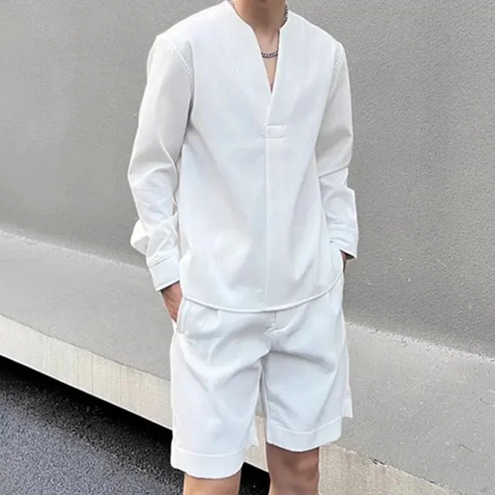 

Mens Casual Textured Off-Shoulder Shirt Genderless 2024 New Versatile Simple Comfortable Solid Color Long-Sleeved Top Unisex