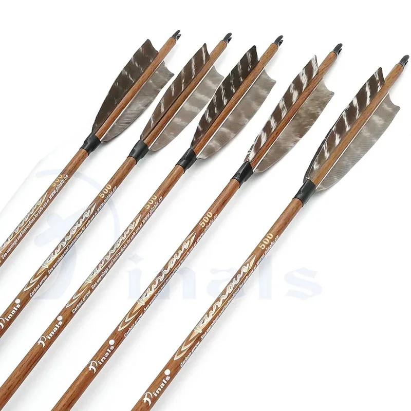 

6/12PCS Pinals Archery Spine 400-600 Pure Carbon Arrows Shaft Turkey Feather Vanes Nock for Compound Recurve Bow Longbow Hunting