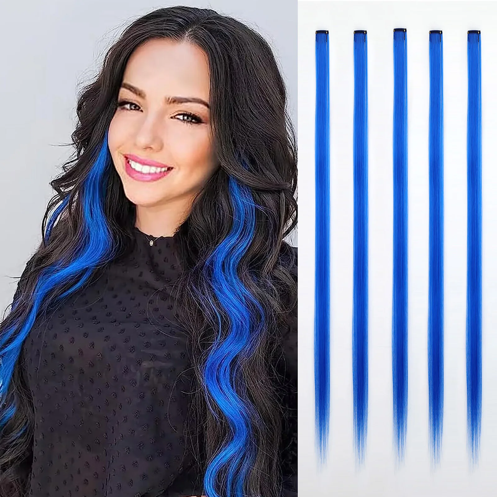 22Inches5PcsPackSparkleHairExtensionsClipInRainbowShiny