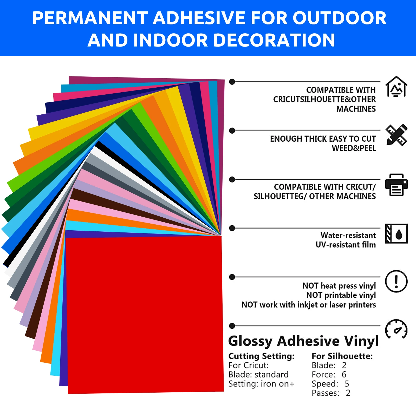 10/20/30/40pcs Adhesive Vinyl 12inch*12inch Permanent Vinyl For Cricut Machine For Signs Scrapbooking Car Decal