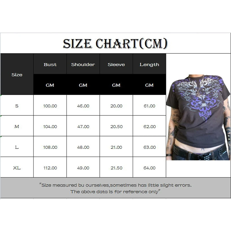 Camiseta Cyber Y2K de los años 2000 para mujer, con estampado de calavera, cuello redondo, manga corta, ropa estética E-Girl, ropa gótica para centro comercial, ropa urbana