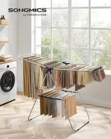 Foldable Clothes Drying Rack - Includes Sock Clips, 2 Height-Adjustable Gullwings, Silver and Blue Design, Perfect for Indoor or 2