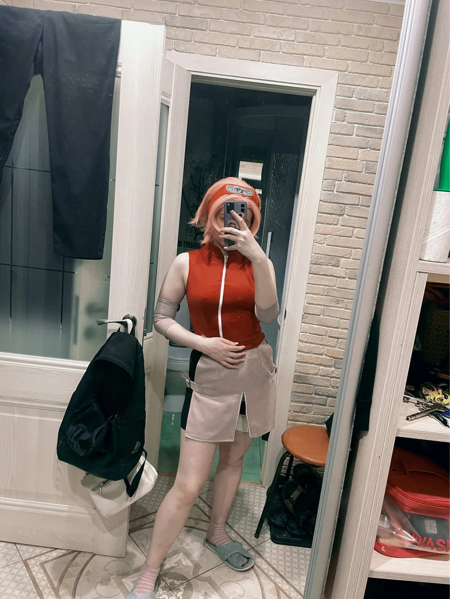 Anime Haruno Sakura Cosplay Costume – Top, Skirt, Shorts & Pouch for Halloween, Thanksgiving & Christmas