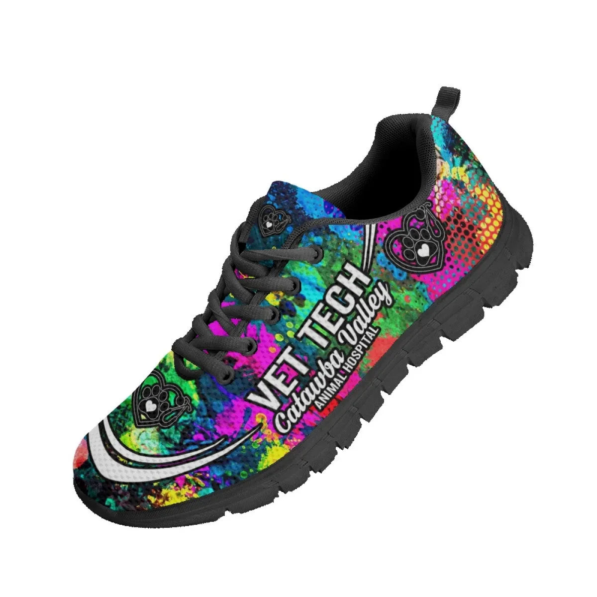 INSTANTARTS Brand Design Vet Tech Tie Dye Design Women's Soft Sneakers Dog Paw Print Ladies Outdoor Flats Non-Slip Footwear 2023