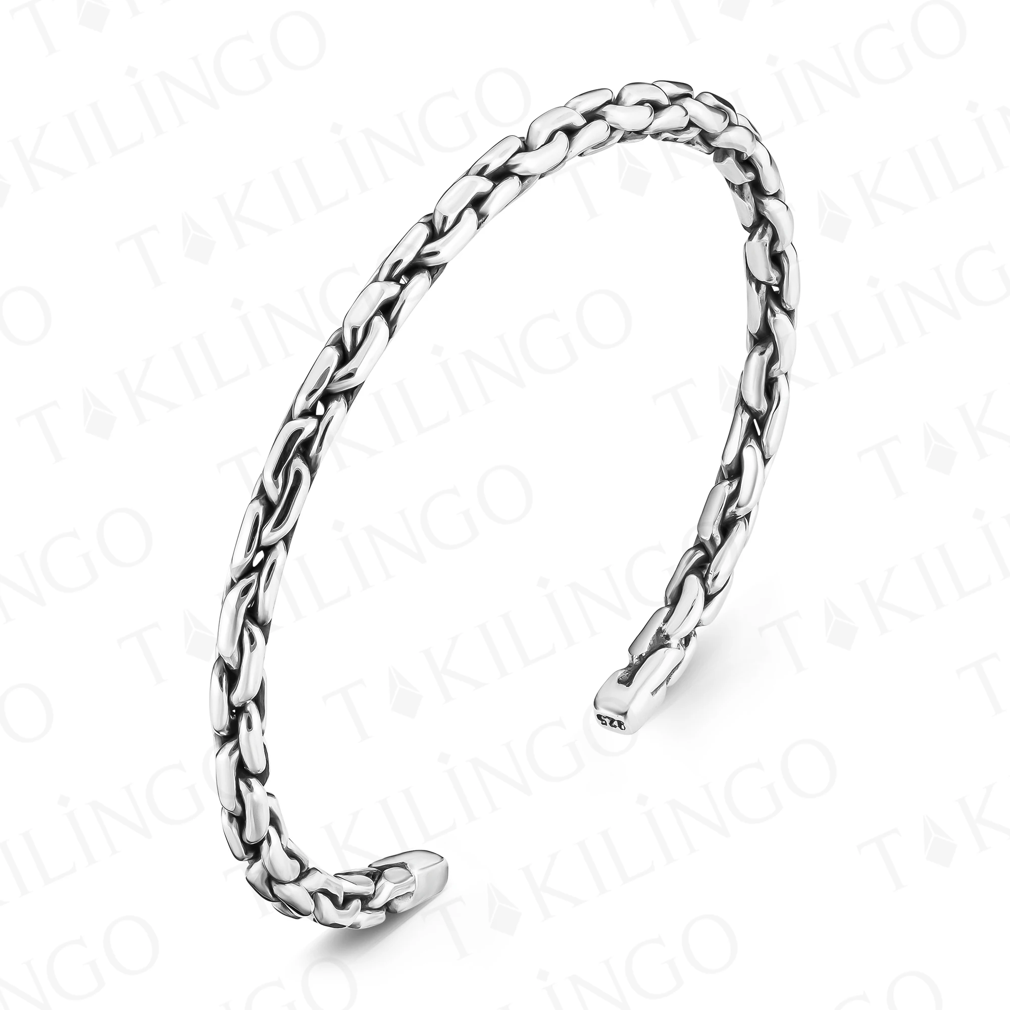 

925 Sterling Silver Cuban Link Chain Men's Cuff Bracelet Silver Cuff Bracelet for Men Adjustable Twisted Bangle Cuff Bracelets