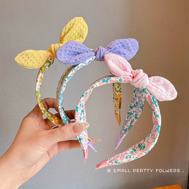 Summer Korean Style Rabbit Ears & Bowknot Headband Cute Fabric Wide Band Hair Hoop for Girls - Adorable Kids Accessory for Daily 4