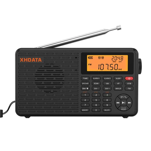 XHDATA D-109 FM 스테레오 디지털 휴대용 라디오, AM SW MW FM 라디오 수신기, 블루투스 호환 라디오, TF 카드 플레이어 지원 5