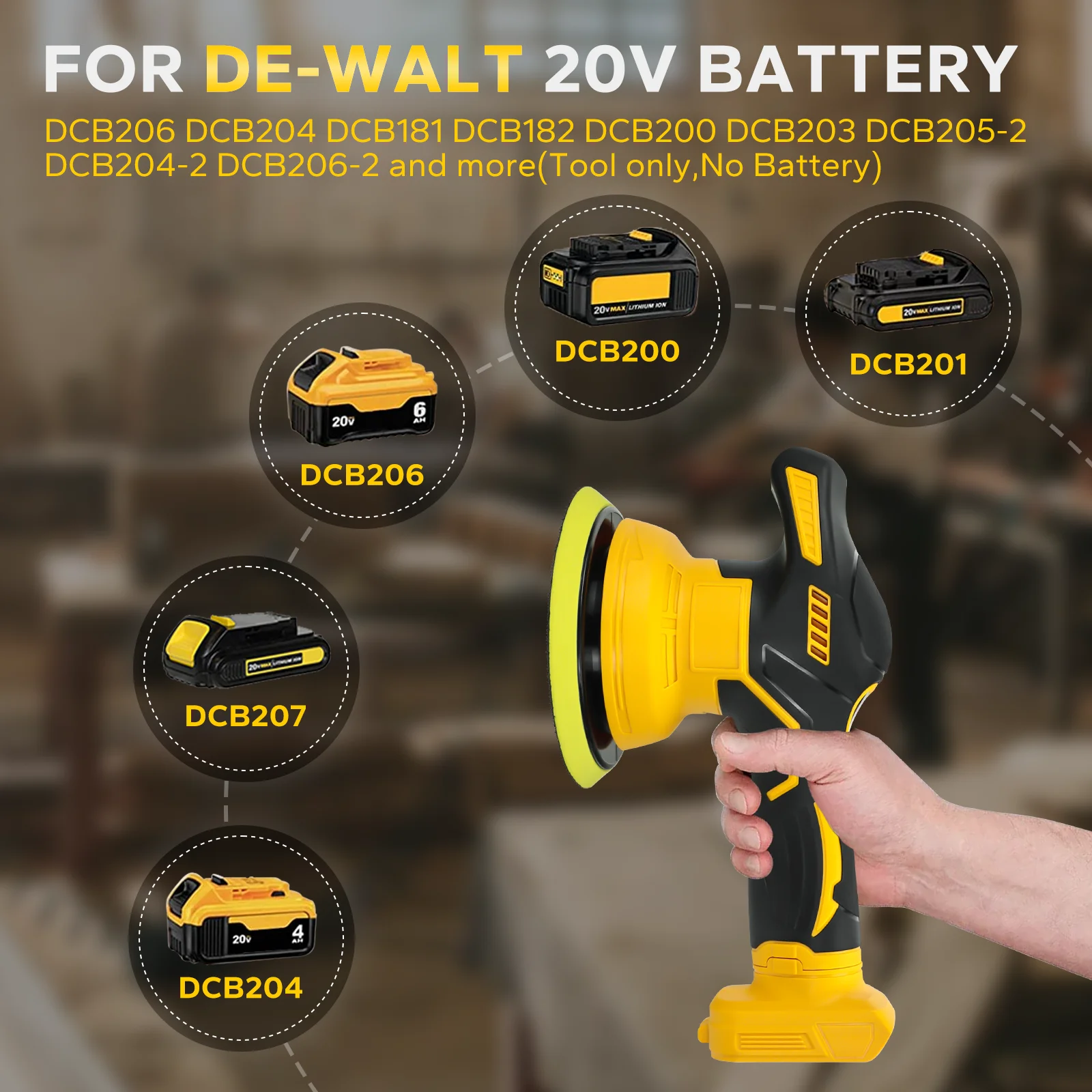 Cordless Car Buffer Polisher 5000RPM 8 Variable Speed Portable Orbital Buffer Po