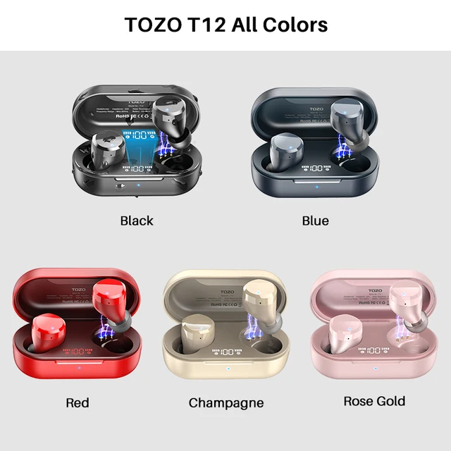 TOZO-auriculares inalámbricos T12 con Bluetooth, dispositivo de audio con  sonido Premium, táctil inteligente, pantalla Digital LED, 48H de  reproducción para deportes - AliExpress