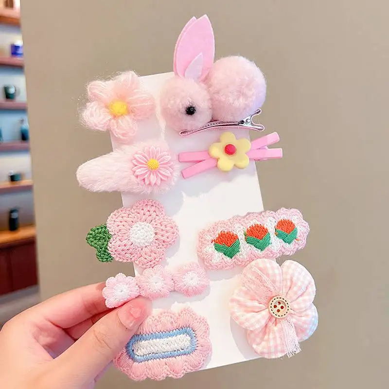 Girls Cute Clips Hair Pins Flower Plush Bunny Cartoon Design Accessories For Children hair accessories