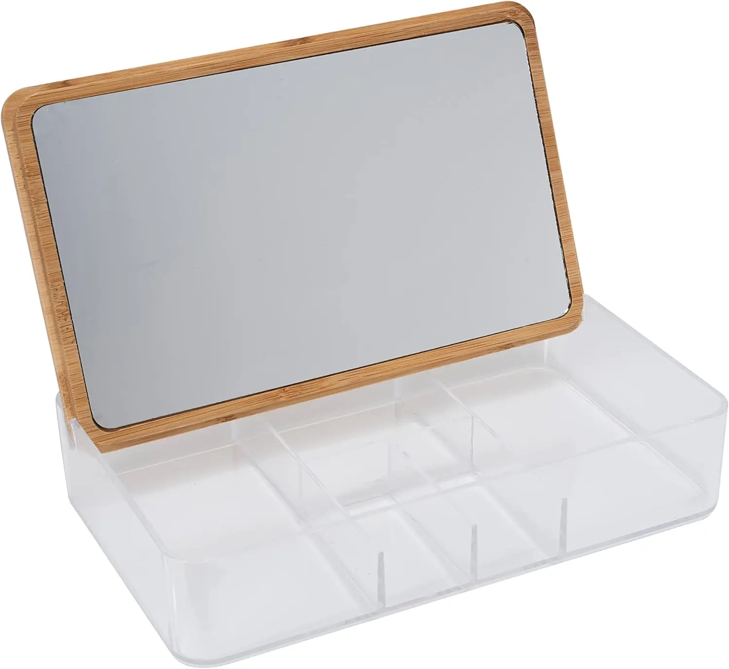 5 Compartment Organizer with Bamboo Lid and Mirror. Ideal for Jewelry, Cosmetics and Accessories. Great for Vanity 5
