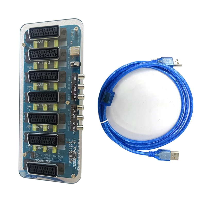 Acrylic Case Mini RGBS SCART Distributor Converter Video 6 Input1 Output Auto Automatic switcher EUR Divider board Device