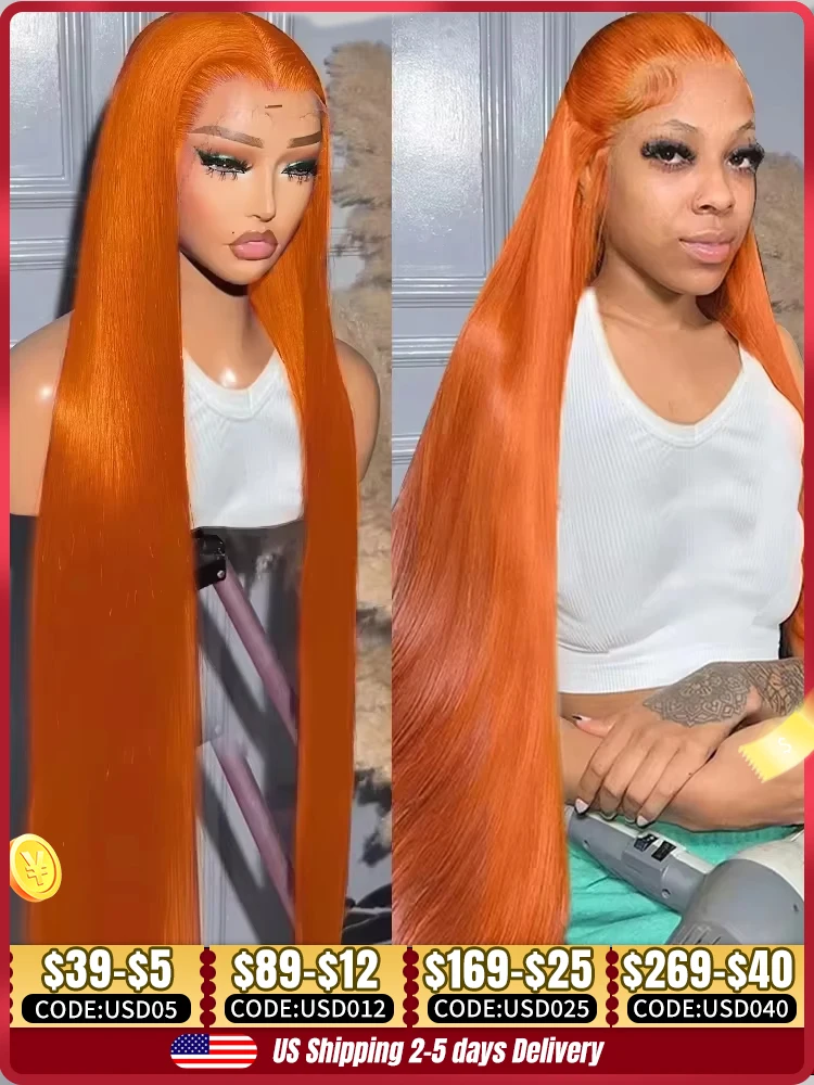 Human Hair Wigs 30 38 Inch Ginger Orange Bone Straight 13x6 Lace Front Human Hair Wig Brazilian 13x4 HD Transparent Lace Frontal Wigs