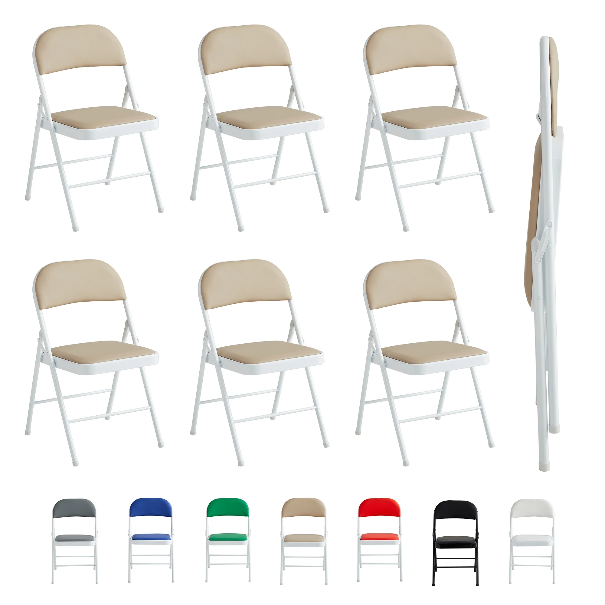 mcc direct Set of 6 Folding Chairs, Faux Leather Foldable Chairs with Metal Frame and Padded Seat, Easy to Fold Store for Home
