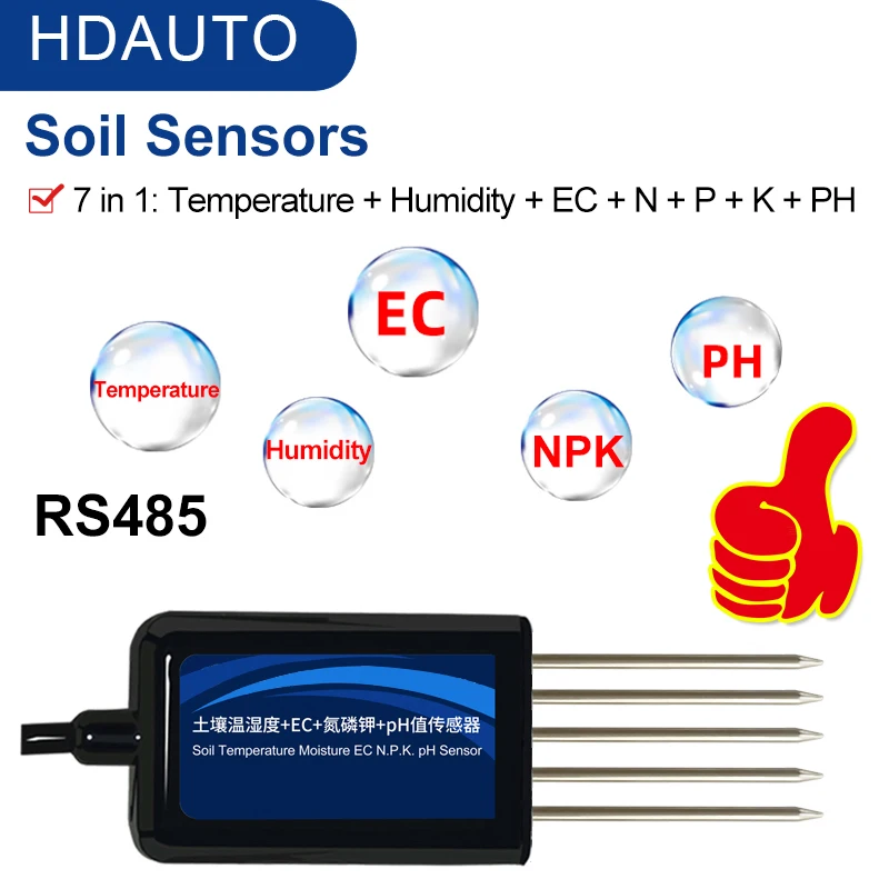 

Agricultural Soil 7 in 1 Detector Temperature And Humidity Sensor Conductivity Nitrogen, Phosphorus, Potassium, PH, EC, NPK