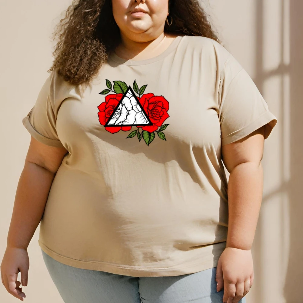 Camiseta Feminina Estampada GuGi Triangulo Pirâmide Rosas 100% Algodão Tecido Macio CF01-008