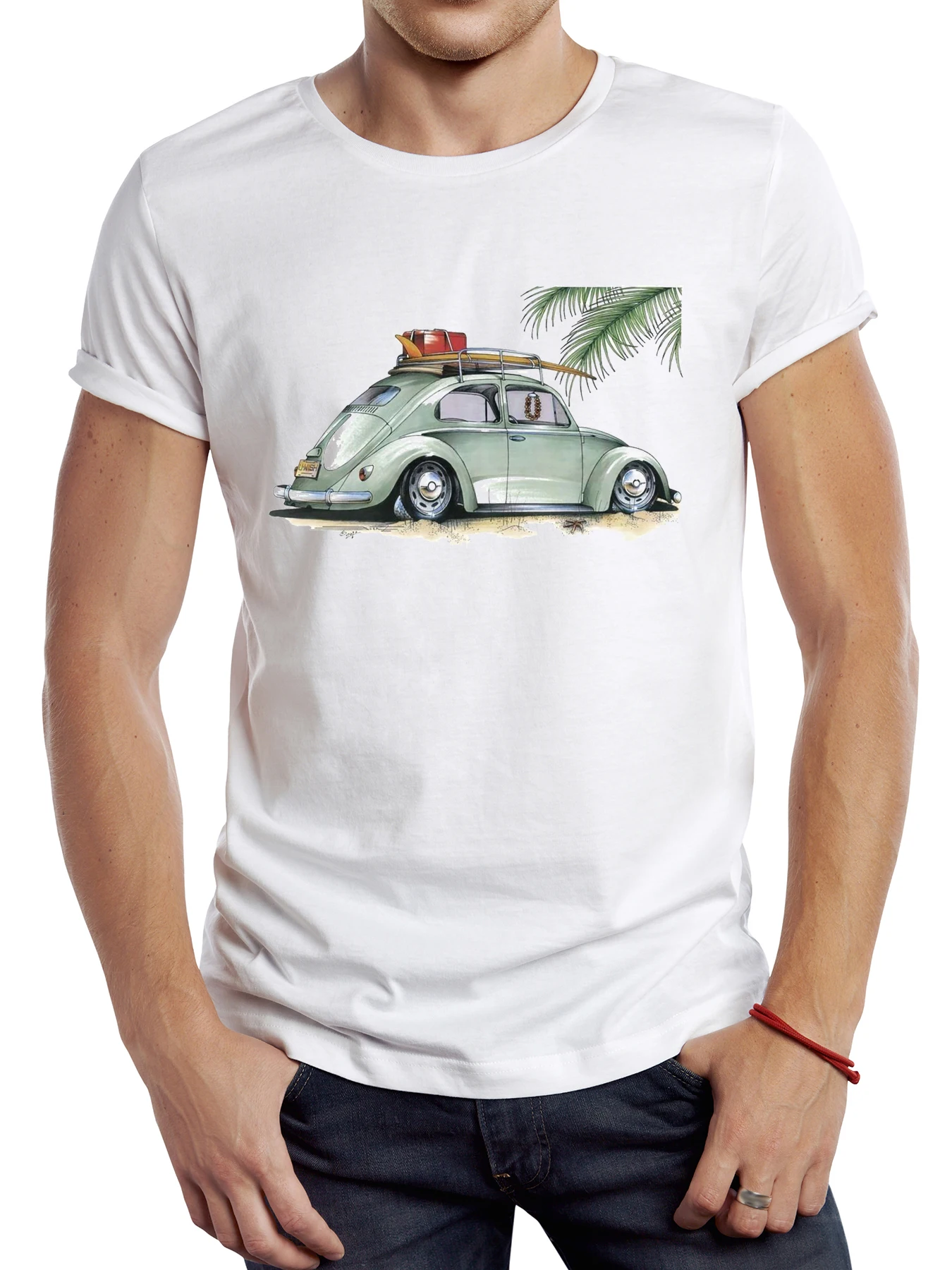 TEEHUB T-shirt vintage pour homme avec motif planche de surf et voiture - Style hipster - Motif graphique - Pour la plage, le surf, le sport_voghion.com