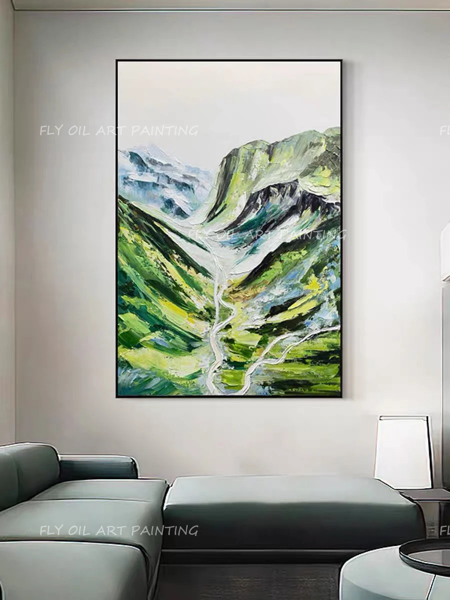 

Mountain top green 100% handmade oil painting abstract modern canvas wall art sitting room adornment decoration as a gift