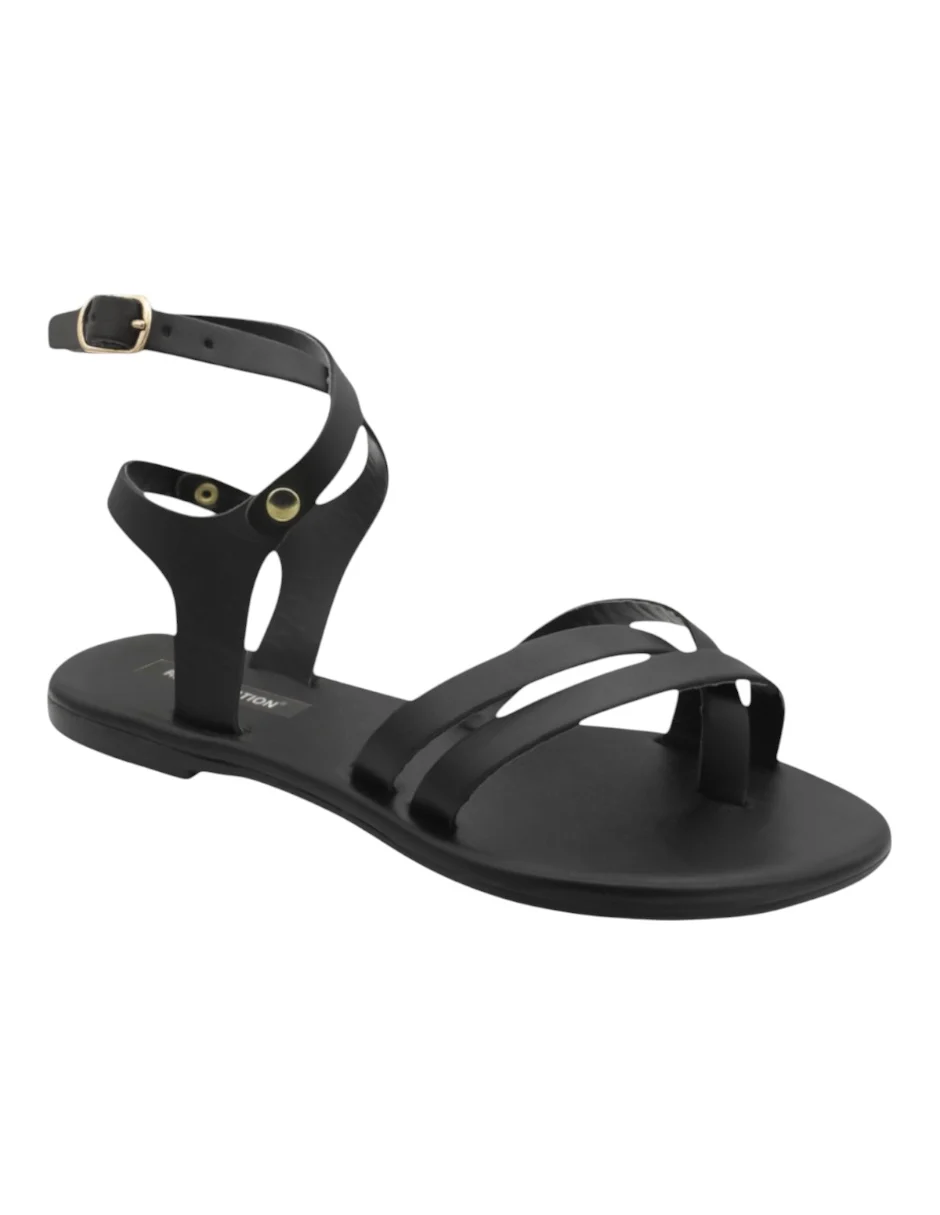Sandalias de piso en Piel Vegana RBBASICS – Negro