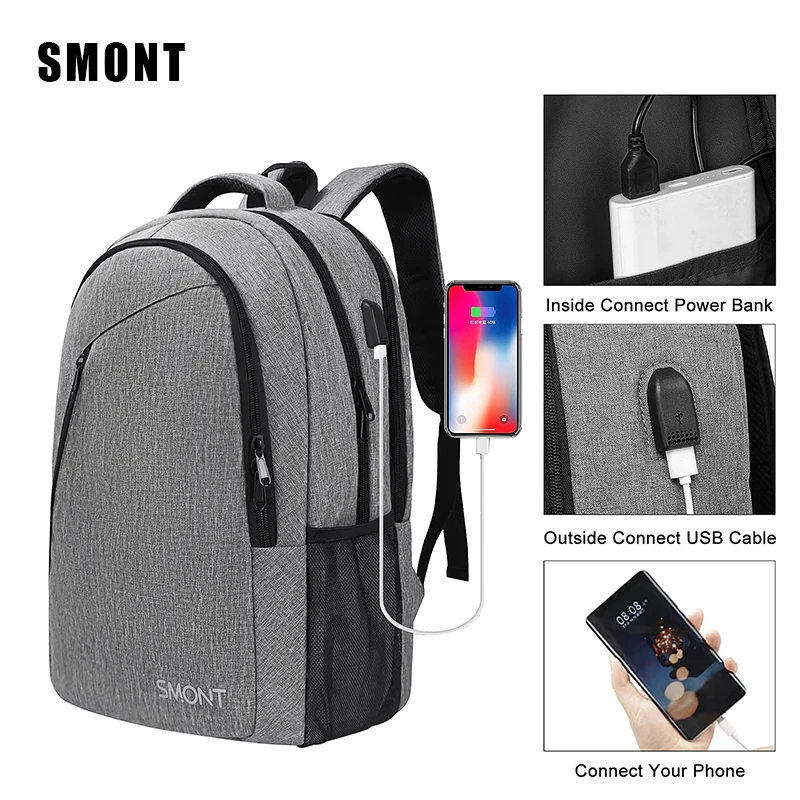 

New Gray Men Business Backpack USB Charging Travel Daypack Man Portable Multifunctional Laptop School Backpacks Large Capacity