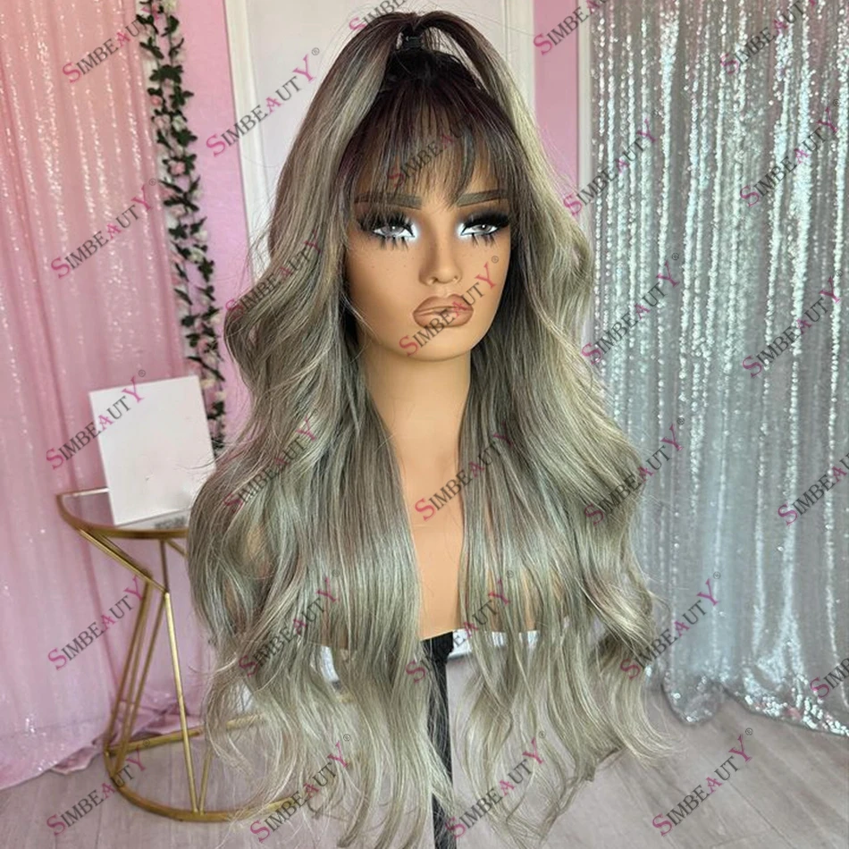 

13x6 Deep Space Fringe Human Hair Ombre Ash Blonde Body Wave Lace Front Wig Transparent Swiss Lace 200% Density 13x4 Lace Wig