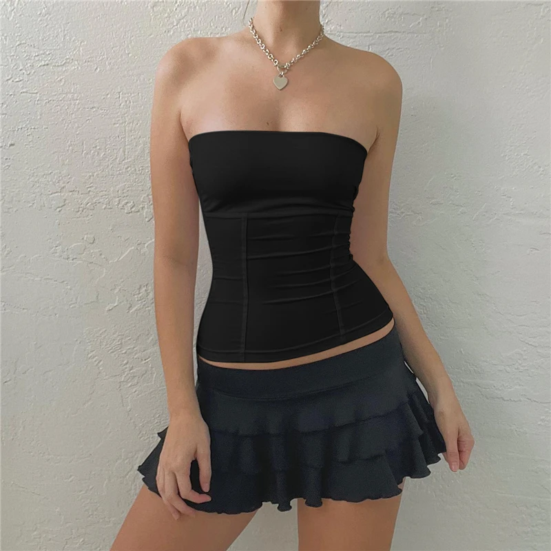 Y2k - Tops de corsé sin tirantes de verano blancos con hombros descubiertos para mujer, top de tubo sin mangas, ropa de corpiño ajustada sexy