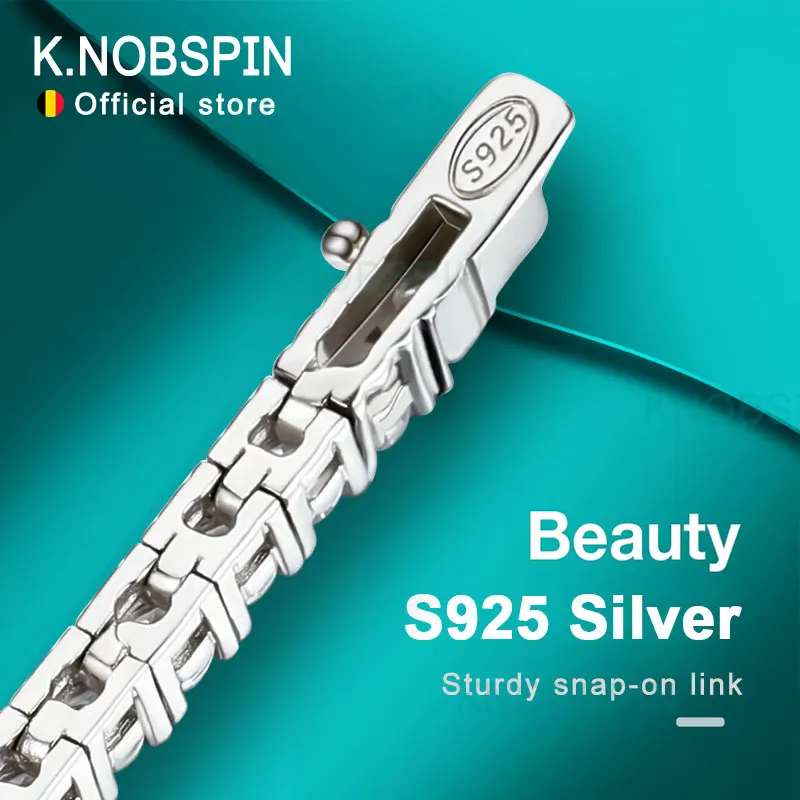 KNOBSPIN D Color Moissanite Tennis Necklace 925 Sterling Sliver Plated 18k Gold Necklace for Woman Man Hiphop Party Jewelry 3