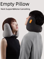 Travel Pillow Airplane with Noise Canceling Earmuffs, Memory Foam Travel Neck Pillow, 360°Neck Support for Planes, Cars, Office 1