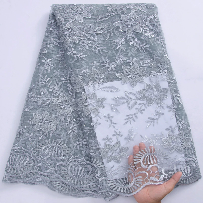 

SJD LACE Nigerian Mesh Lace Fabric with Rhinestones African French Tulle Net Lace Fabric for Sewing Wedding Party Dresses A3082