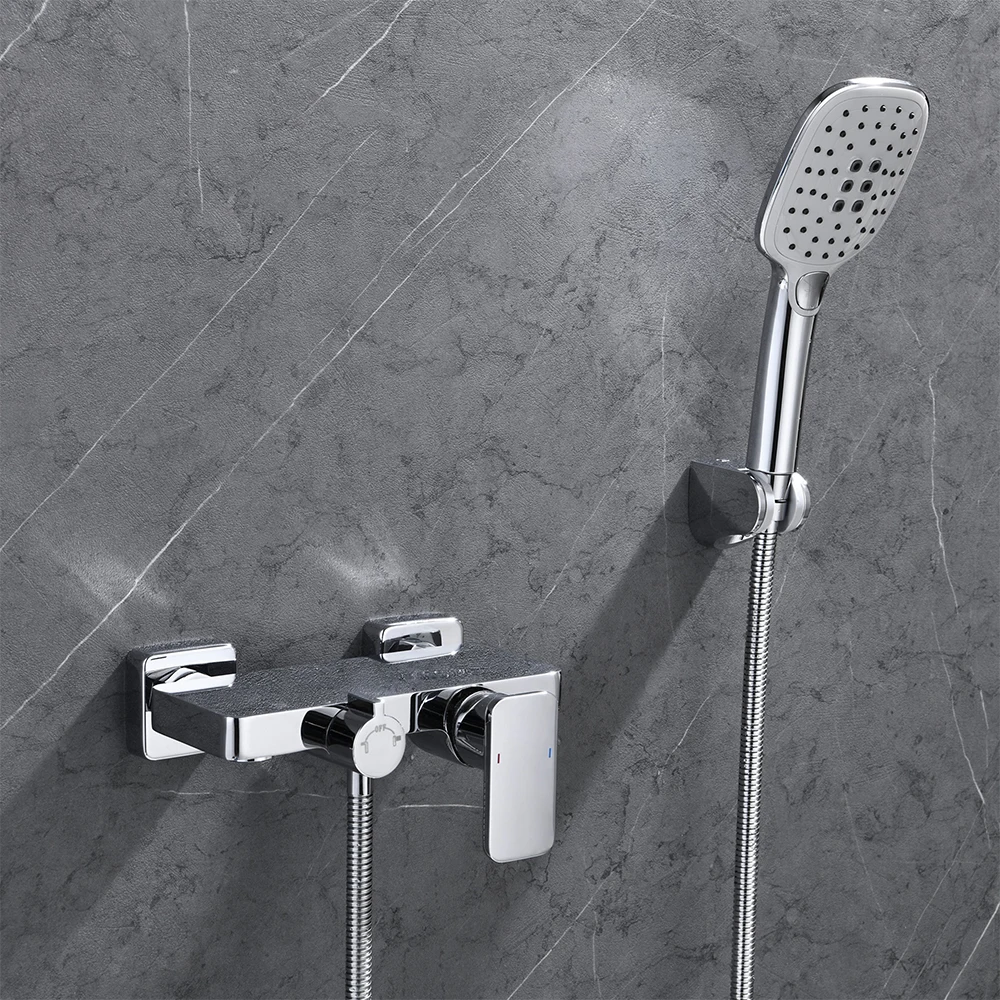 Skowll Einhand-Badewannenarmatur, Wandmontage, 3-Funktions-Handbrause, Poliertes Chrom Hy-6240