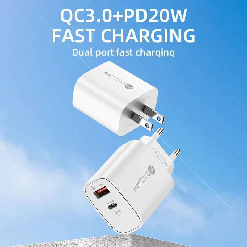 EU US 20W Dual Ports Type c USB C PD QC 3.0 Wall Charger Fast Quick Charging Power Adapters For IPhone Samsung Xiaomi Huawei