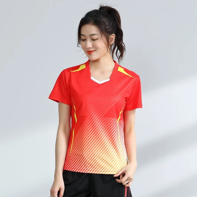 Women's Badminton Jerseys Gradient Female Short Sleeve Tennis Clothes Team Competition Training Slim Sports Fitness Tshirt