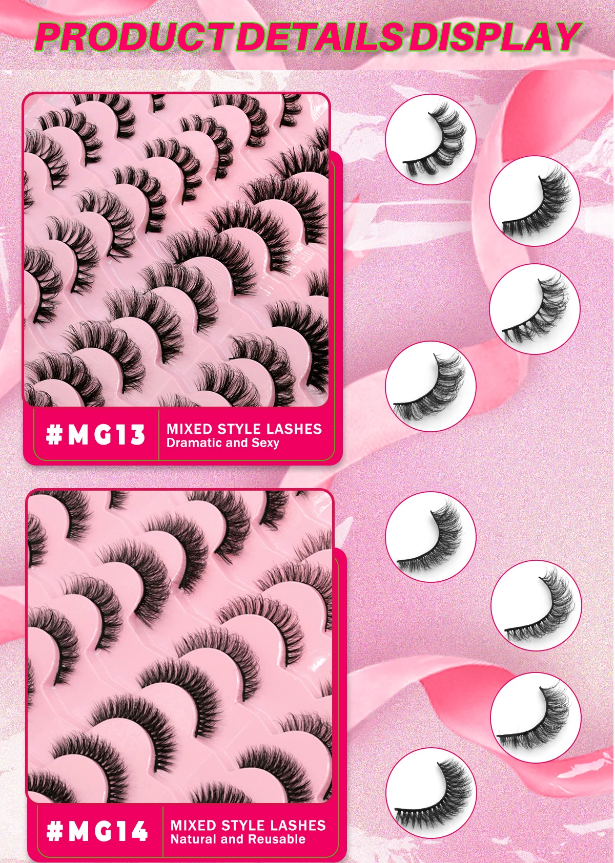 Description Picture 5 of itemGROINNEYA Lashes 7/20 Pairs Russian Strip Eyelashes 3D Faux Mink Lashes Fluffy Soft Wispy Reusable Eyelashes Makeup