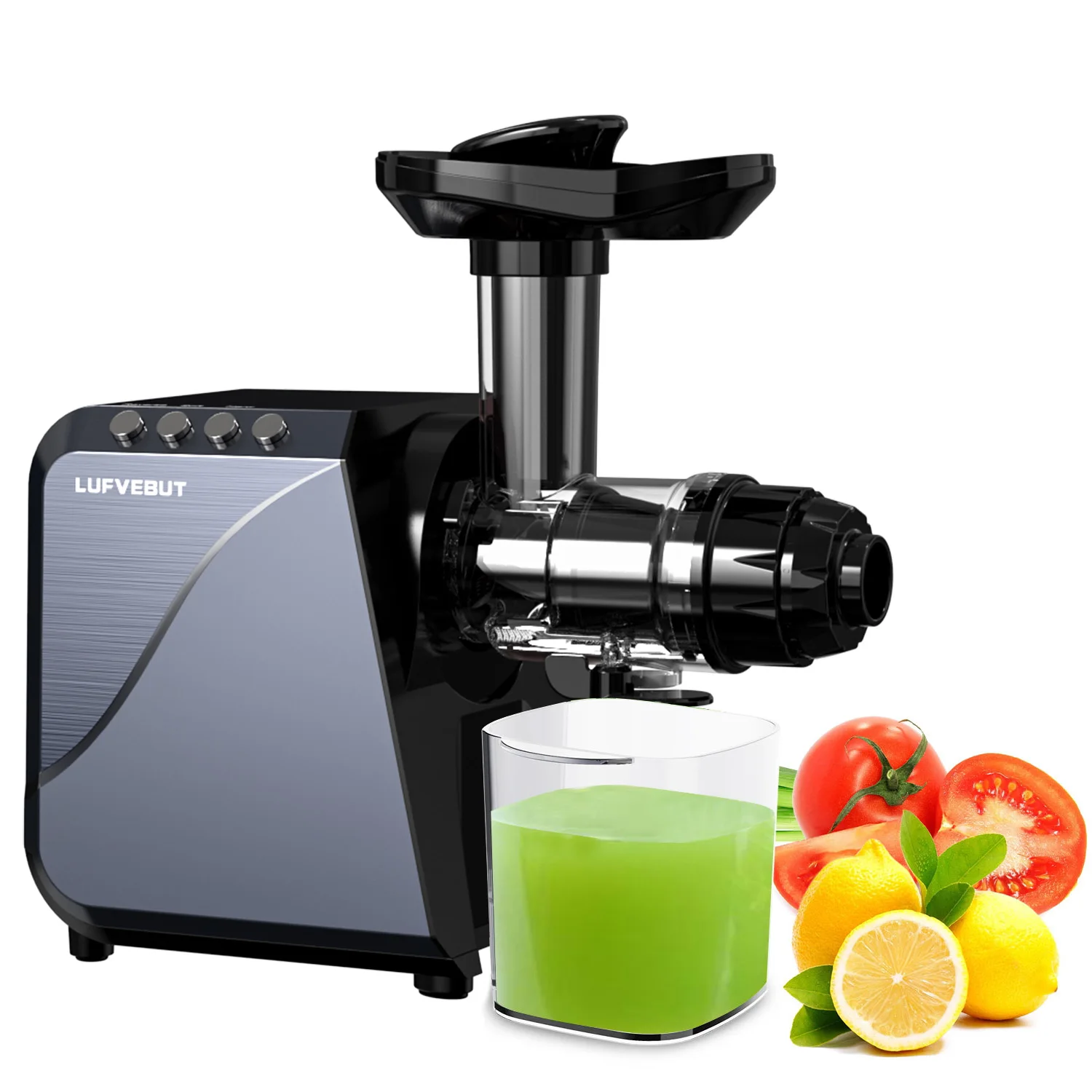 LUFVEBUT Slow Juicer 250W Cold Press Masticating Extractor High Juice Yield Easy TO Use BPA Free