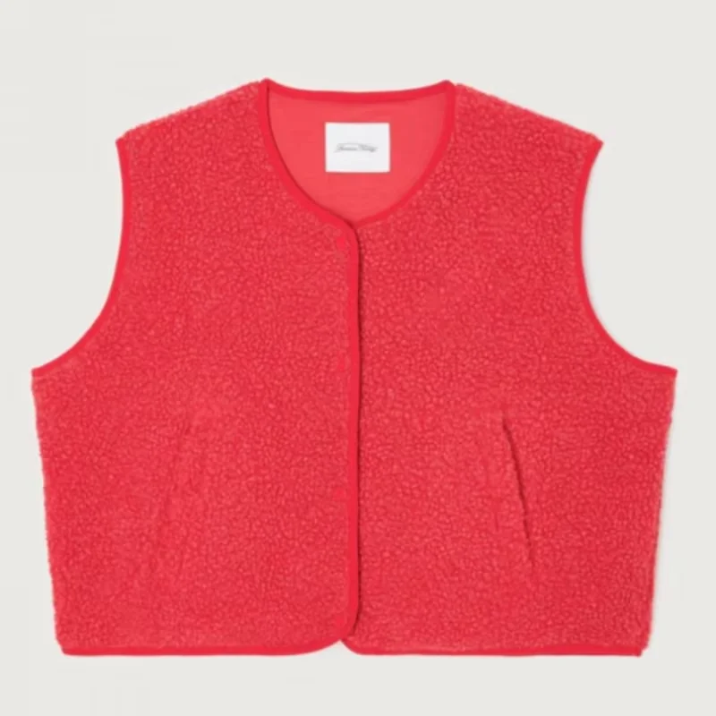 Women Jacket Lamb Single Breasted Vests Casual Pocket Sleeveless Solid Round Neck Button Up