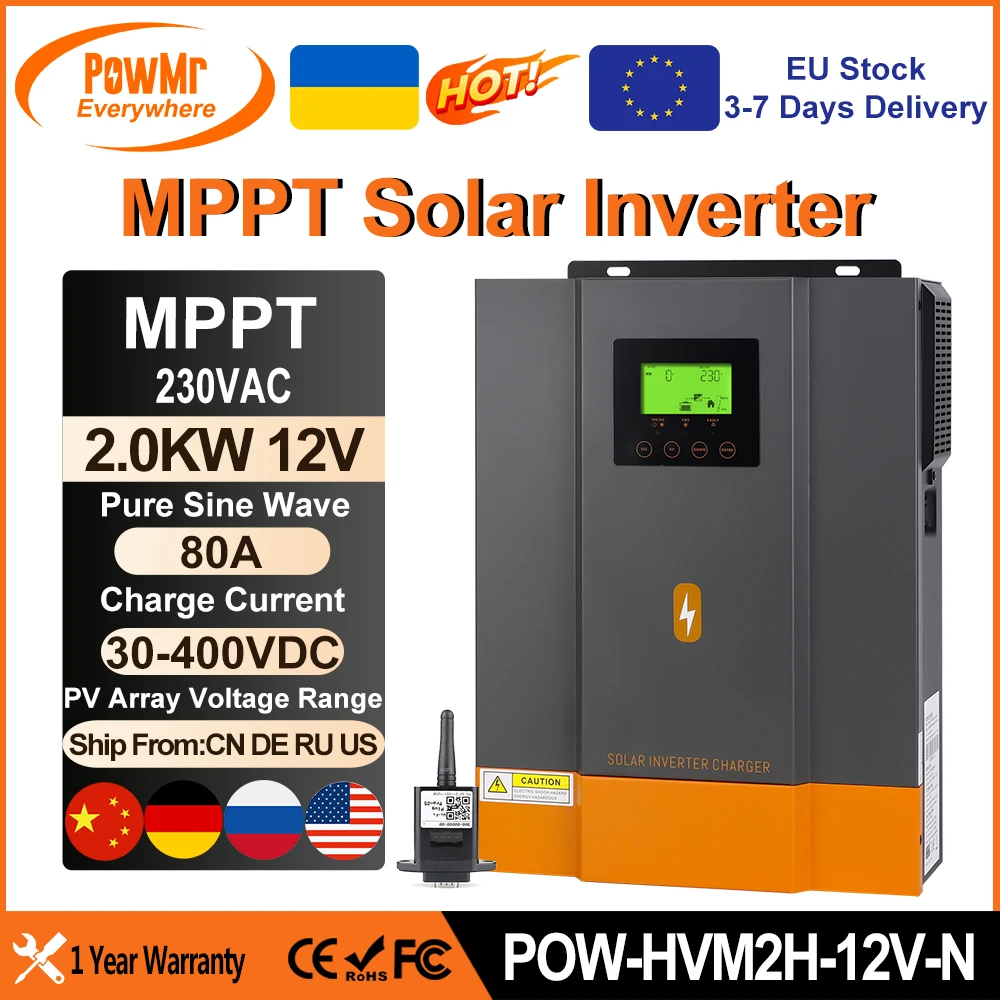 Powmr 1600W Inverter Solare Ibrido 12V 230V Pannello Fotovoltaico Max 400V Integrato 80A Mppt Regolatore Di Carica Solare Inverter A Onda Sinusoidale 