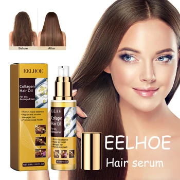 EELHOE Collagene Cura dei capelli Essenza Olio Riparazione Capelli danneggiati Nutriente Ridurre le estremità rovesciate Anti-crescante Levigante Siero per la cura dei capelli