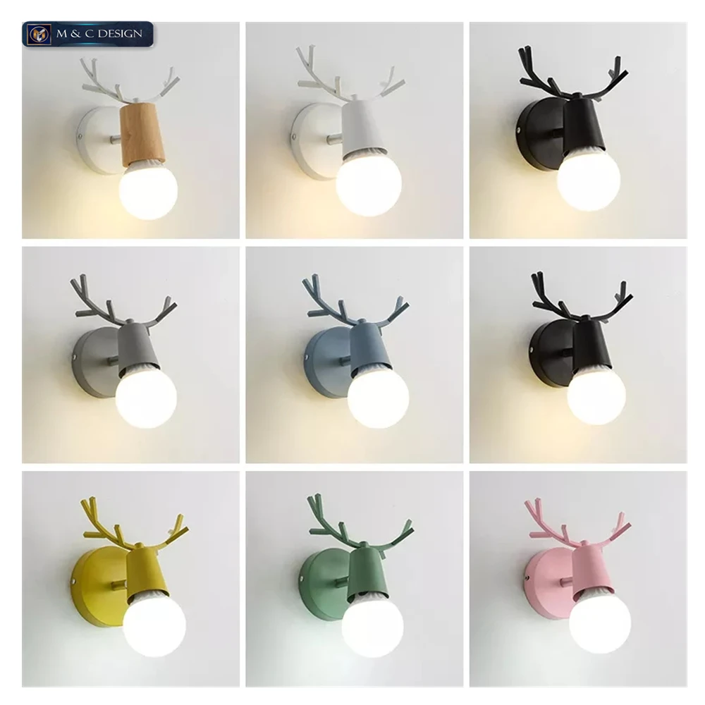 

Cartoon Deer Creative Wall Lamp for Living Room Decoration Hotel Modern Wall Lights White Black Bedside Bedroom Lights Home Deco